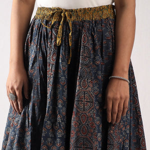 Blue - 24 Kali Ajrakh Block Printing Patchwork Cotton Long Skirt