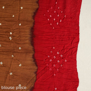 Brown - Kutch Tie-Dye Cotton Bandhani Saree with Blouse Piece 09