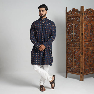 Ajrakh Block Printed Cotton Men Long Kurta 12