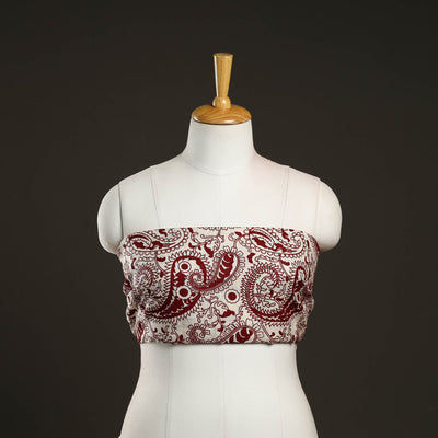 Brown - Block Print Handloom Pure Linen Blouse Piece 28