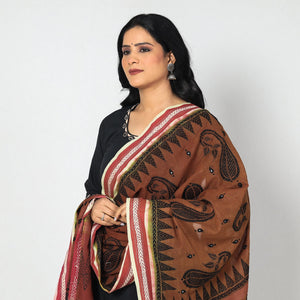 Brown - Bengal Kantha Embroidery Cotton Handloom Dupatta