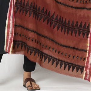 Brown - Bengal Kantha Embroidery Cotton Handloom Dupatta