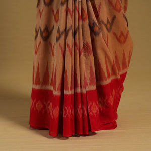Beige - Telia Rumal Handloom Cotton Pochampally Double Ikat Saree 12