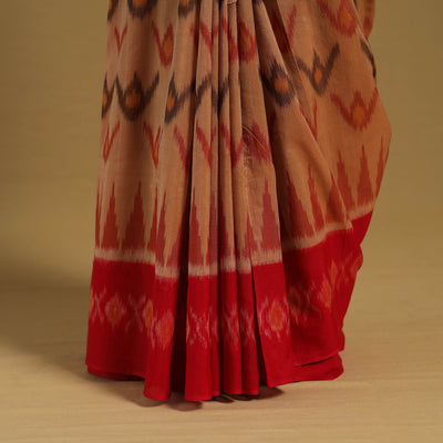 Beige - Telia Rumal Handloom Cotton Pochampally Double Ikat Saree 12