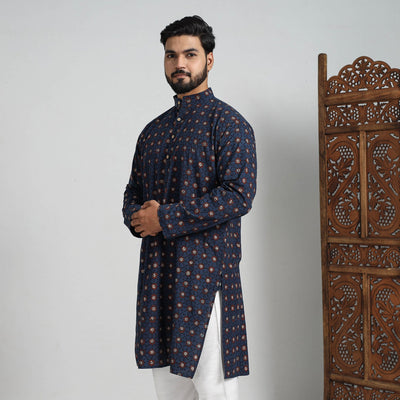 Ajrakh Block Printed Cotton Men Long Kurta 12