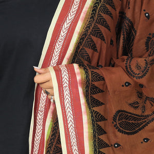 Brown - Bengal Kantha Embroidery Cotton Handloom Dupatta