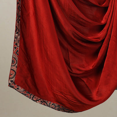 Brown - 3pc Modal Silk Ajrakh Print Kurta with Plain Dupatta 02