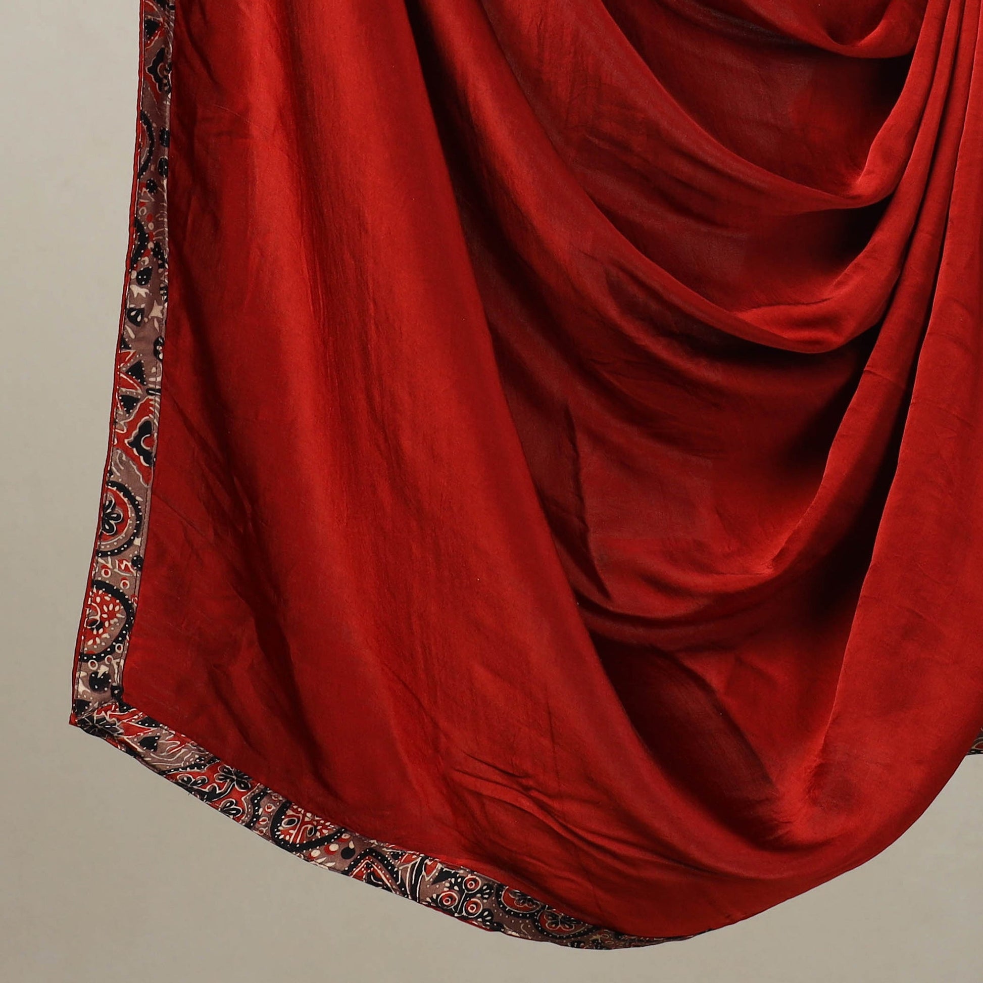 Brown - 3pc Modal Silk Ajrakh Print Kurta with Plain Dupatta 02