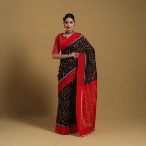 Black - Telia Rumal Handloom Cotton Pochampally Double Ikat Saree 11