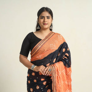 Black - Kutch Tie-Dye Cotton Bandhani Saree with Blouse Piece 12