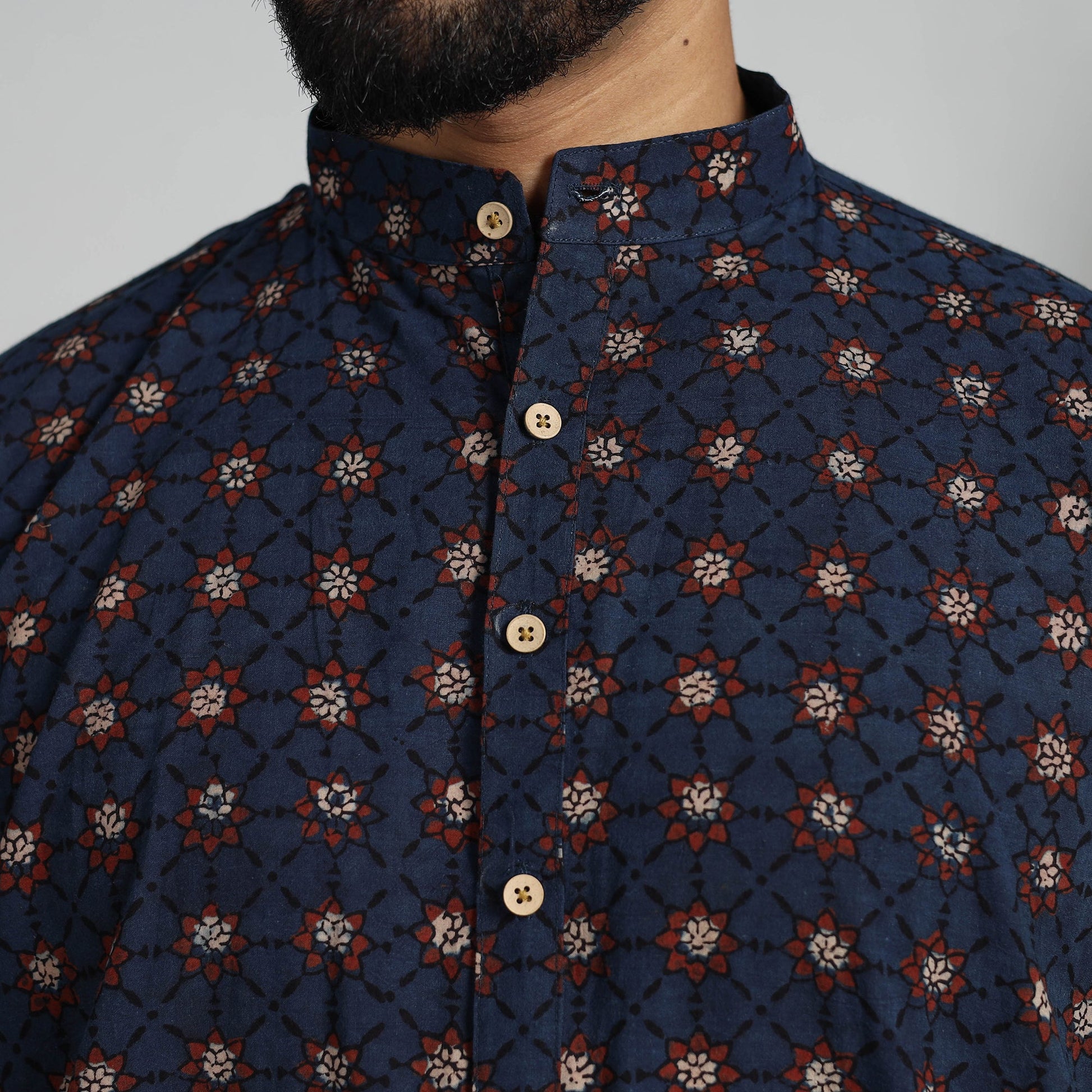 Ajrakh Block Printed Cotton Men Long Kurta 12