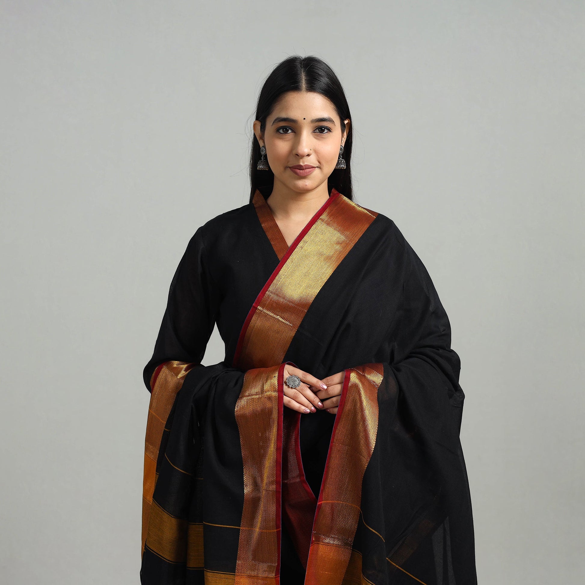 Black - Cotton Dharwad Kurta Set with Palazzo & Dupatta 07