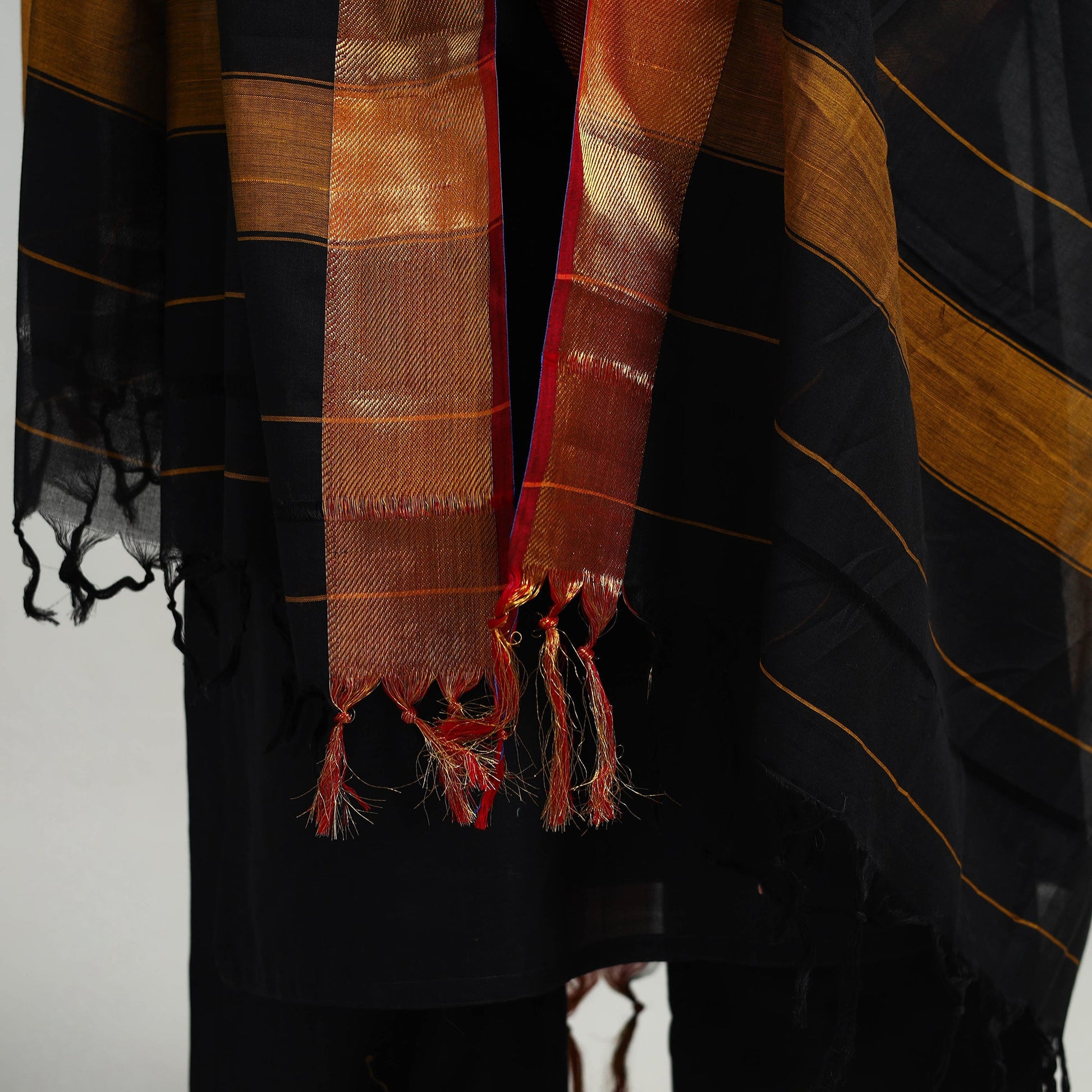 Black - Cotton Dharwad Kurta Set with Palazzo & Dupatta 07