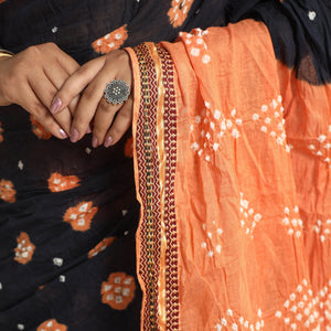 Black - Kutch Tie-Dye Cotton Bandhani Saree with Blouse Piece 12
