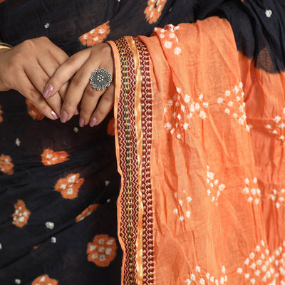 Black - Kutch Tie-Dye Cotton Bandhani Saree with Blouse Piece 12