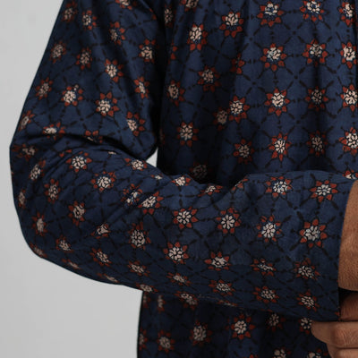 Ajrakh Block Printed Cotton Men Long Kurta 12