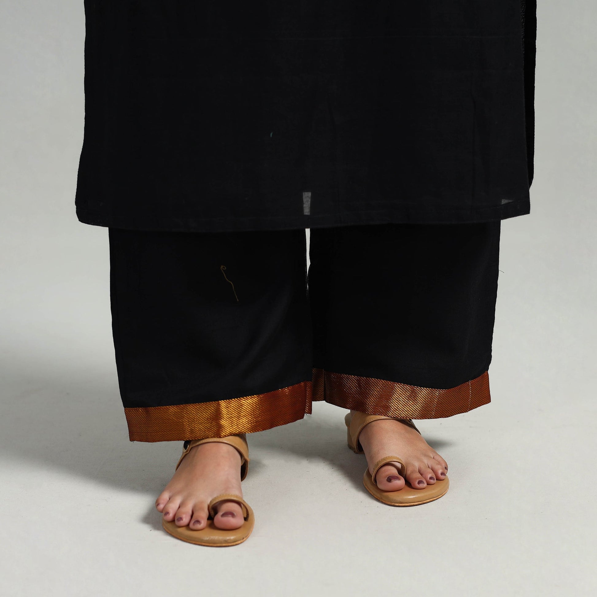 Black - Cotton Dharwad Kurta Set with Palazzo & Dupatta 07