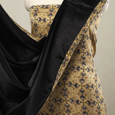 Beige - 3pc Modal Silk Ajrakh Print Kurta with Plain Dupatta 03