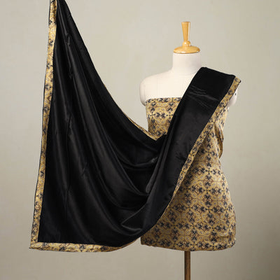 Beige - 3pc Modal Silk Ajrakh Print Kurta with Plain Dupatta 03