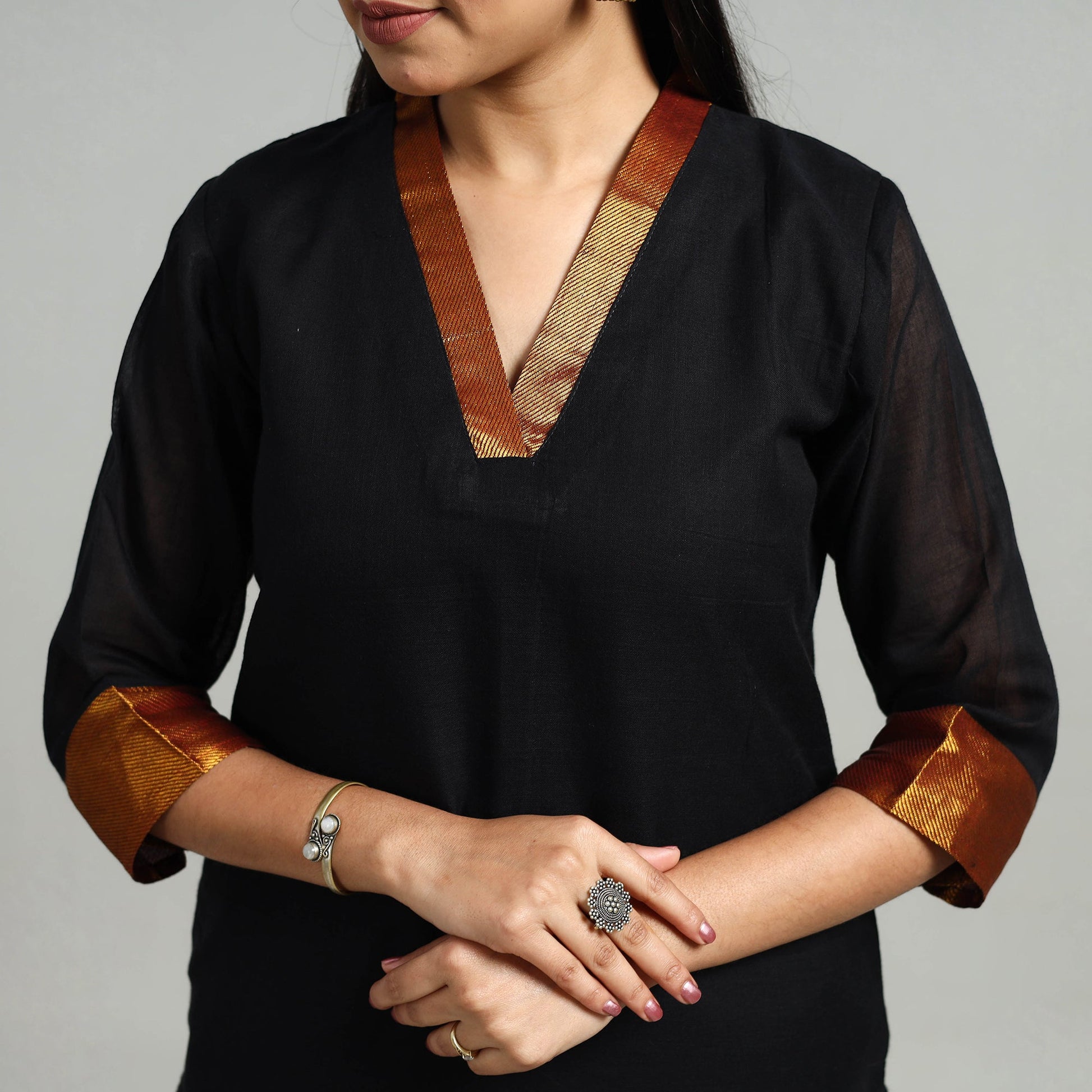 Black - Cotton Dharwad Kurta Set with Palazzo & Dupatta 07