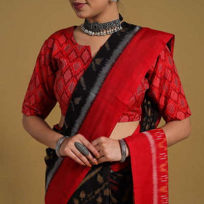 Black - Telia Rumal Handloom Cotton Pochampally Double Ikat Saree 11