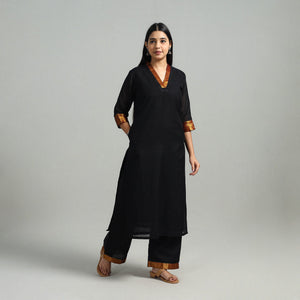 Black - Cotton Dharwad Kurta Set with Palazzo & Dupatta 07