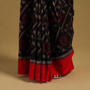 Black - Telia Rumal Handloom Cotton Pochampally Double Ikat Saree 11