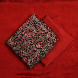 Brown - 3pc Modal Silk Ajrakh Print Kurta with Plain Dupatta 02