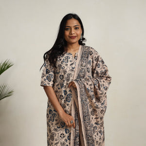 Beige - Block Printed Cotton Kalamkari Kurta Set 06