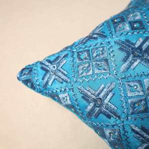 Blue - Chinon Phulkari Embroidered Cushion Cover 02