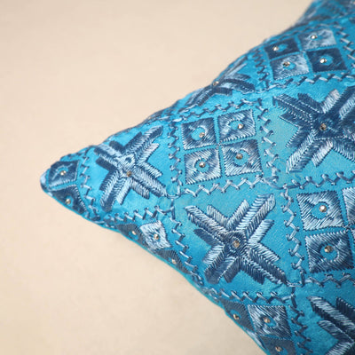 Blue - Chinon Phulkari Embroidered Cushion Cover 02