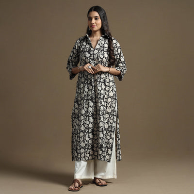 Black - Bagru Hand Block Printed Cotton Straight Kurta
