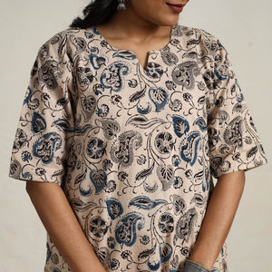 Beige - Block Printed Cotton Kalamkari Kurta Set 06