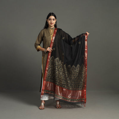 Black -  Handpainted Maheshwari Silk Madhubani Dupatta 34
