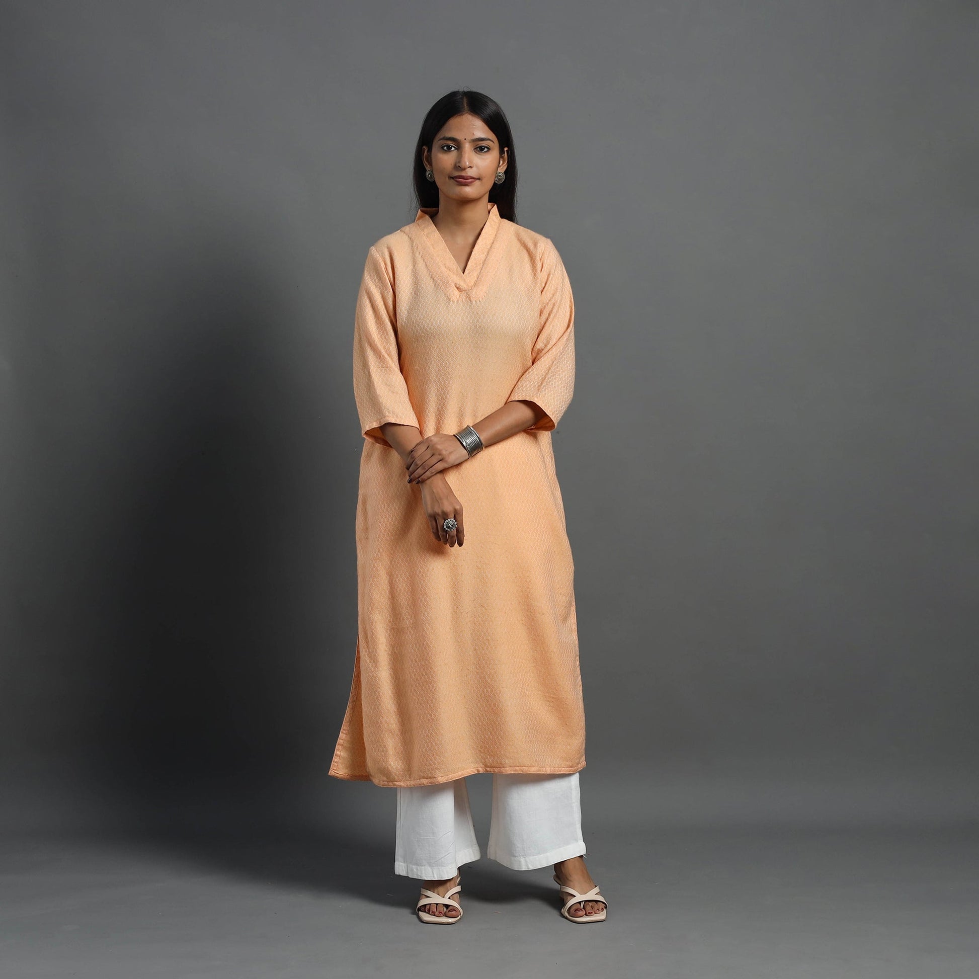 Anam Peach Merino Woolen Kurta