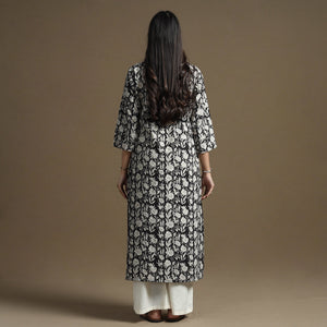 Black - Bagru Hand Block Printed Cotton Straight Kurta