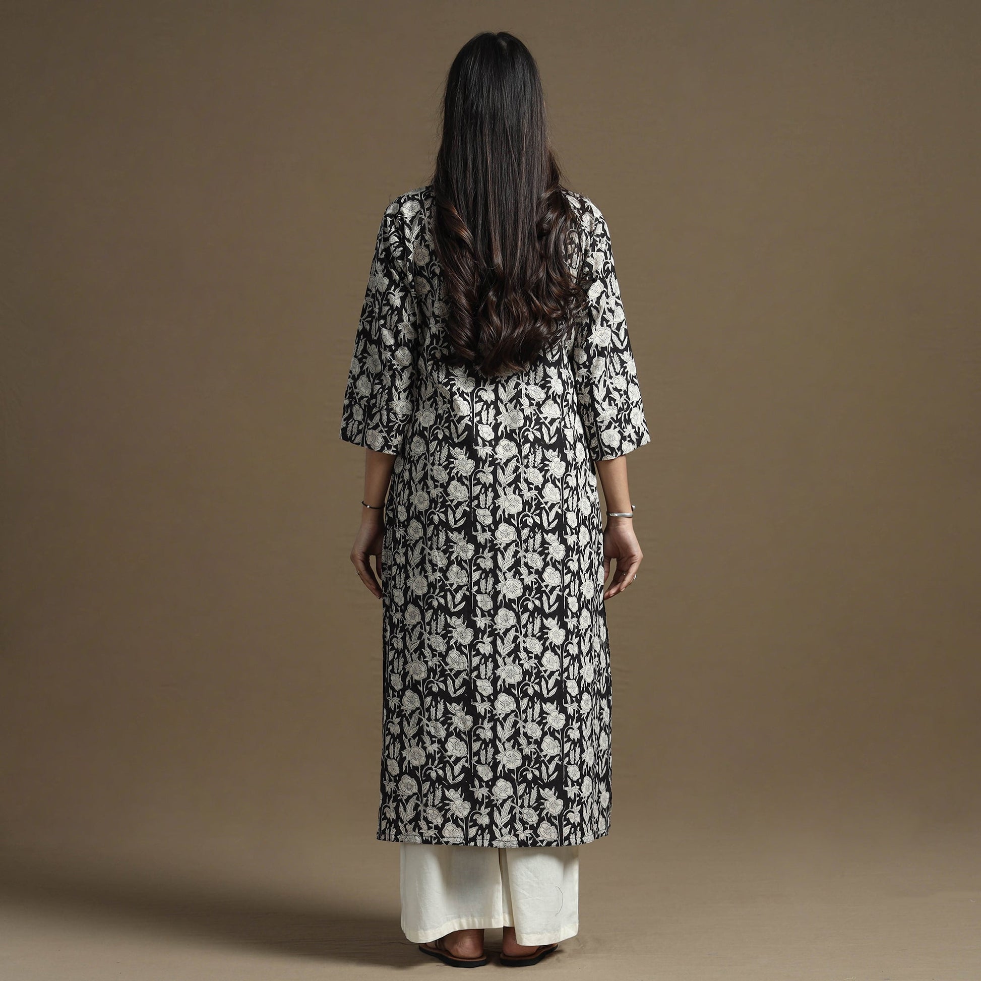 Black - Bagru Hand Block Printed Cotton Straight Kurta