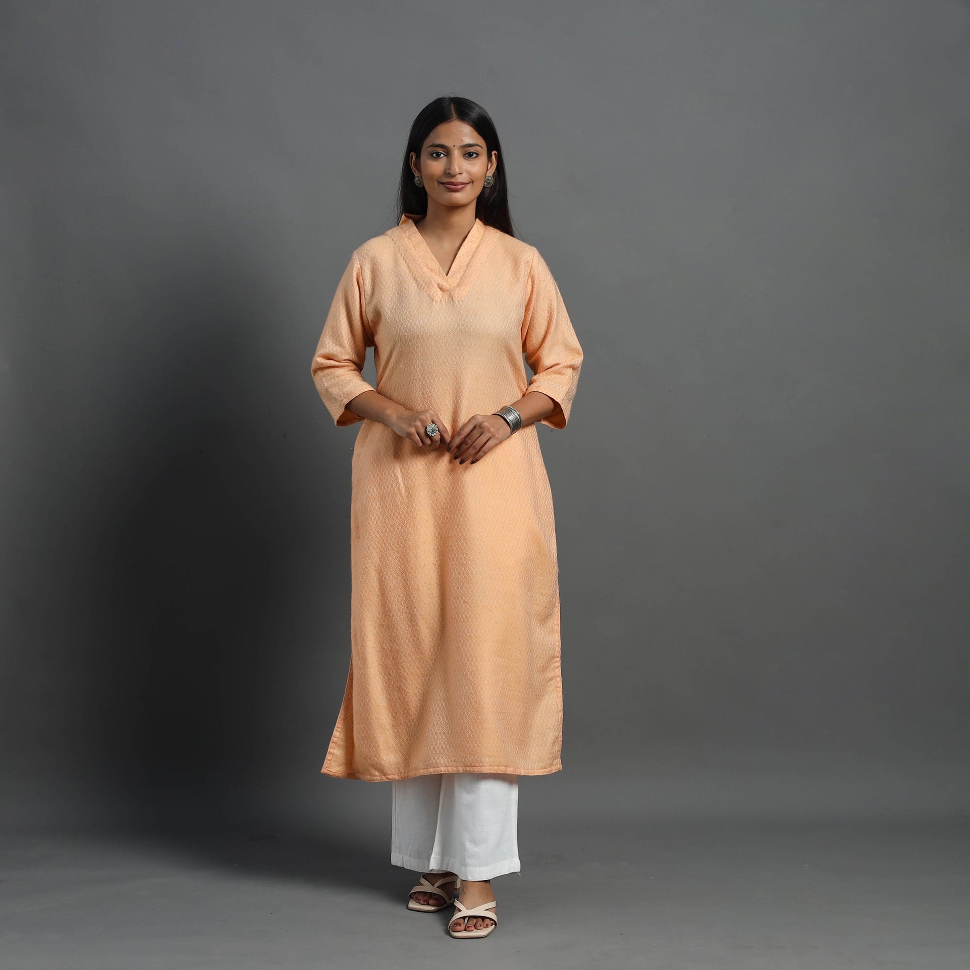 Anam Peach Merino Woolen Kurta