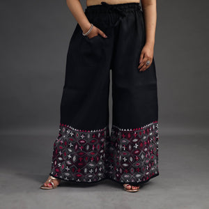 Black - Kantha Hand Embroidery Palazzo in Cotton 17