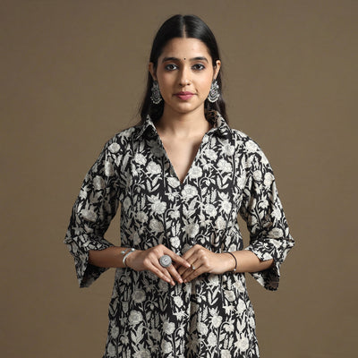 Black - Bagru Hand Block Printed Cotton Straight Kurta