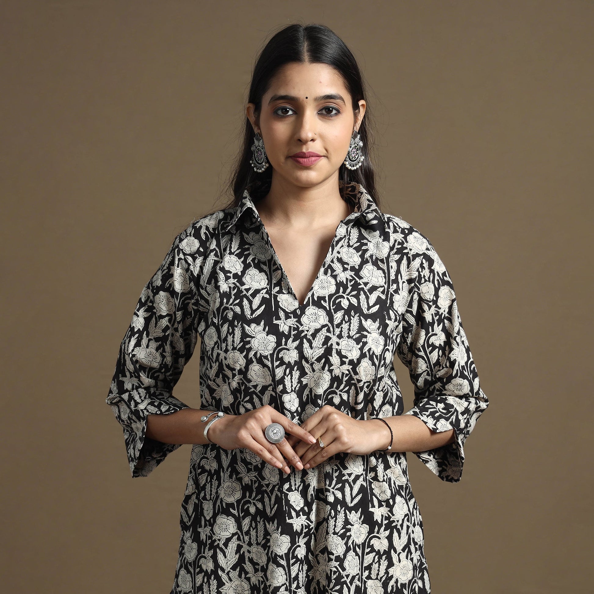 Black - Bagru Hand Block Printed Cotton Straight Kurta