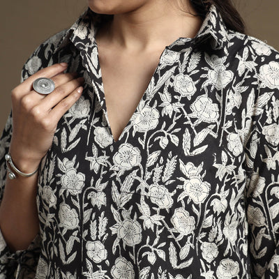 Black - Bagru Hand Block Printed Cotton Straight Kurta