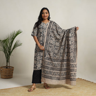 Black - Block Printed Cotton Kalamkari Kurta Set 07