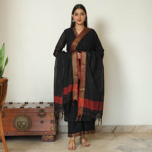 Black - Dharwad Cotton Kurta with Palazzo & Dupatta Set 08