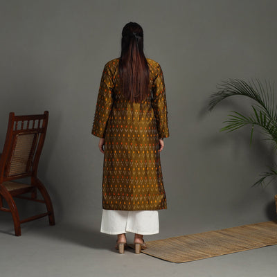 Brown - Mercerised Cotton Straight Pochampally Ikat Kurta 15