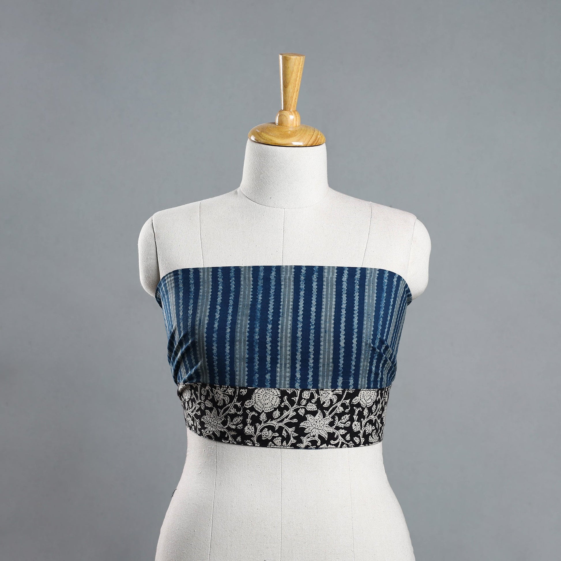 Blue - Akola Block Printed Cotton Blouse Piece 104