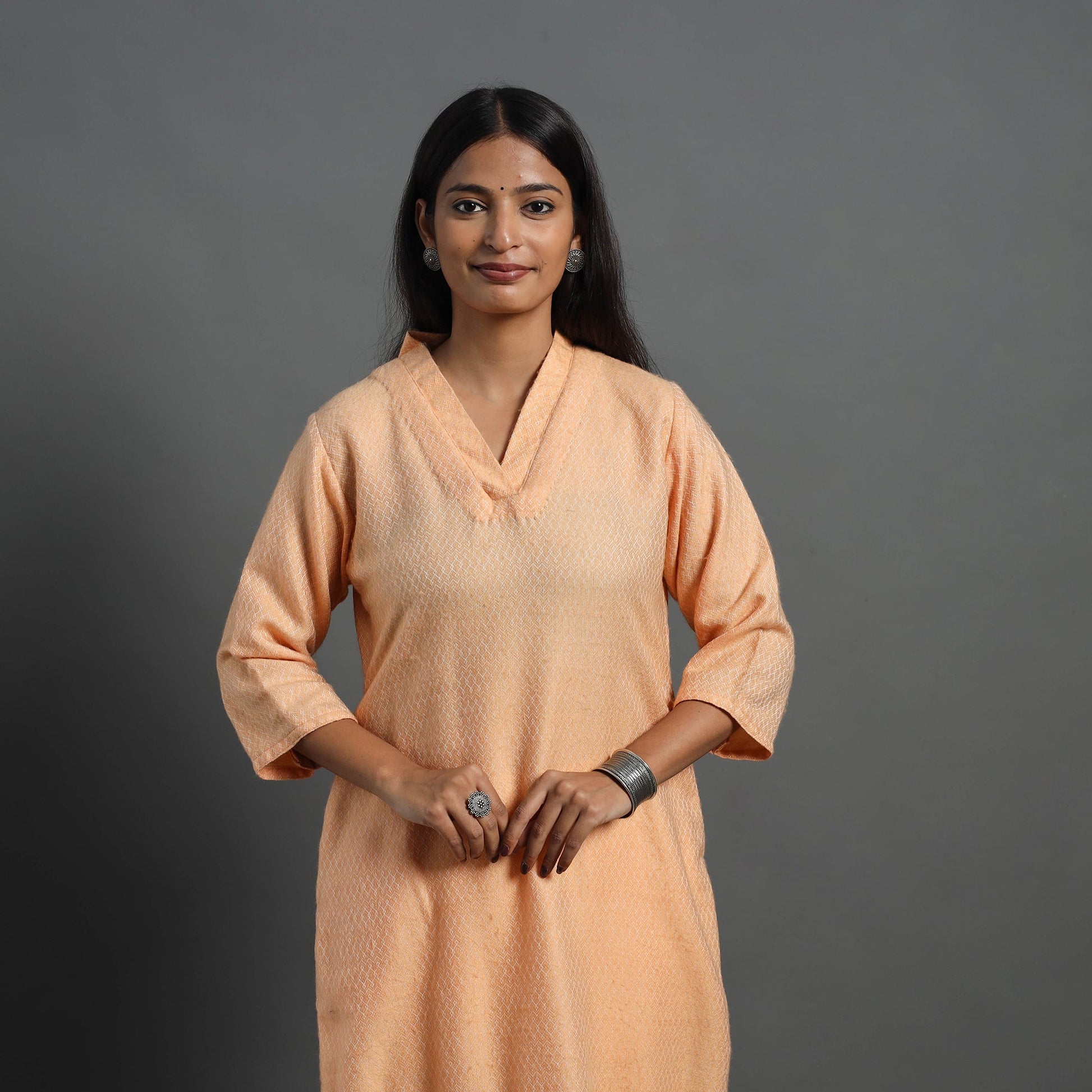 Anam Peach Merino Woolen Kurta