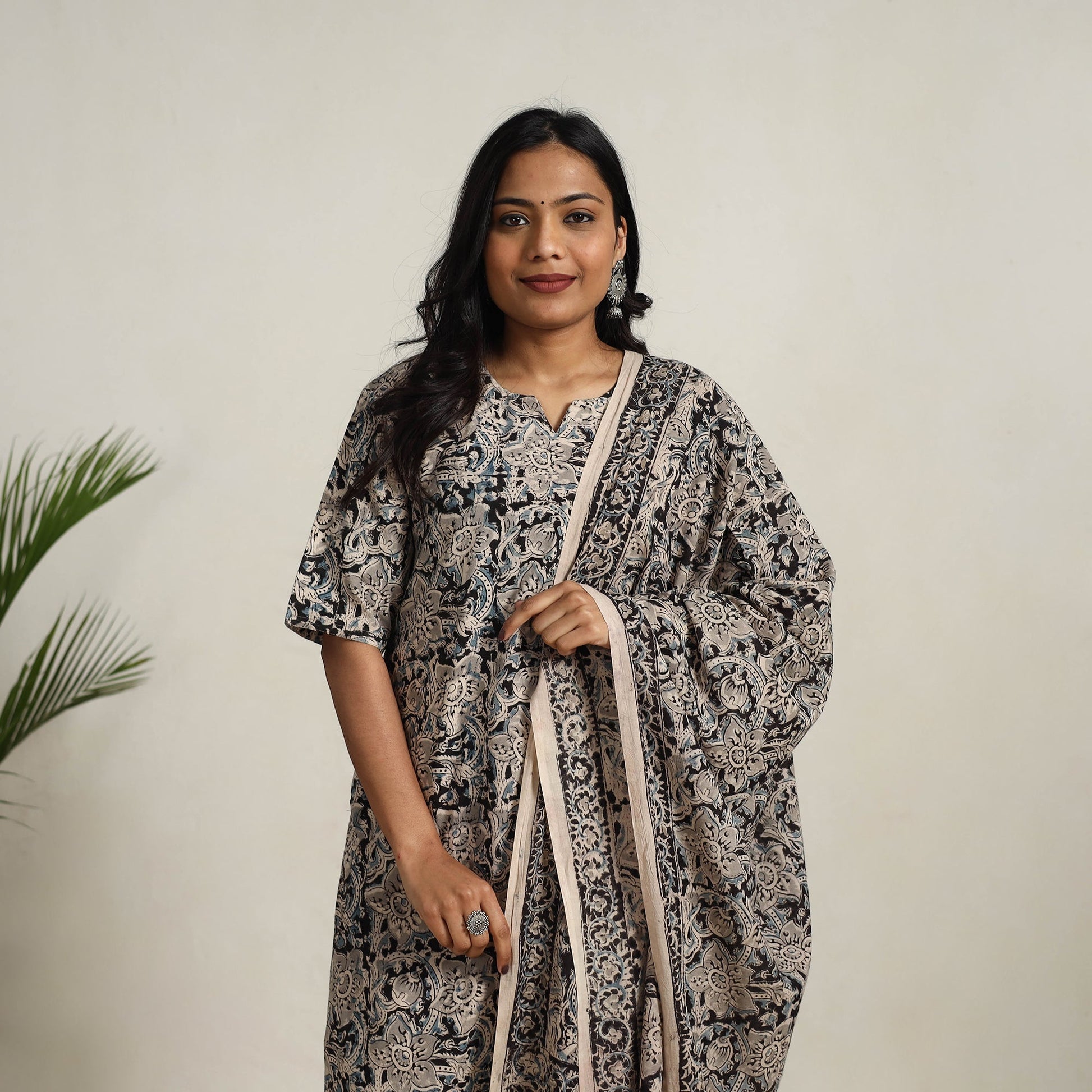Black - Block Printed Cotton Kalamkari Kurta Set 07
