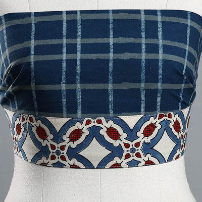Blue - Akola Block Printed Cotton Blouse Piece 105