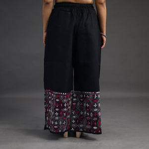 Black - Kantha Hand Embroidery Palazzo in Cotton 17